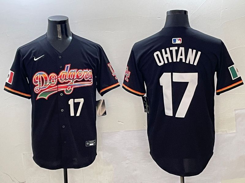 Men Los Angeles Dodgers #17 Ohtani Black rainbow Nike 2025 MLB Jersey style 3